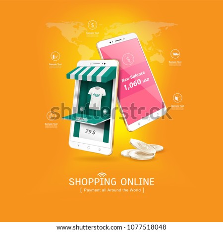 Shopping Online on Website or Mobile Application Vector Concept Marketing and Digital marketing.