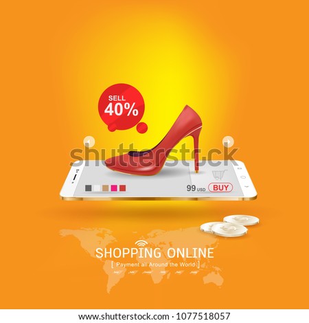 Shopping Online on Website or Mobile Application Vector Concept Marketing and Digital marketing.