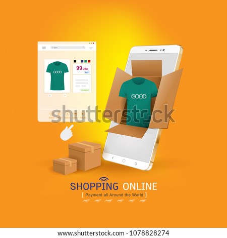 Shopping Online on Website or Mobile Application Vector Concept Marketing and Digital marketing.