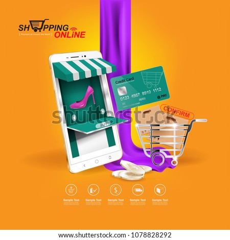 Shopping Online on Website or Mobile Application Vector Concept Marketing and Digital marketing.