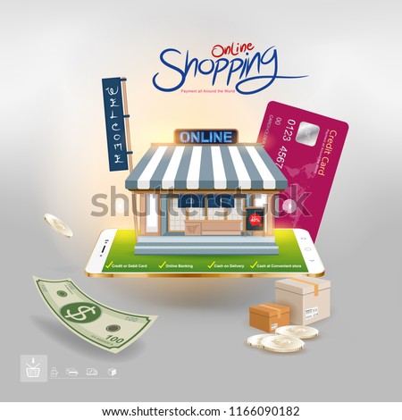 Shopping Online on Website or Mobile Application Vector Concept Marketing and Digital marketing.