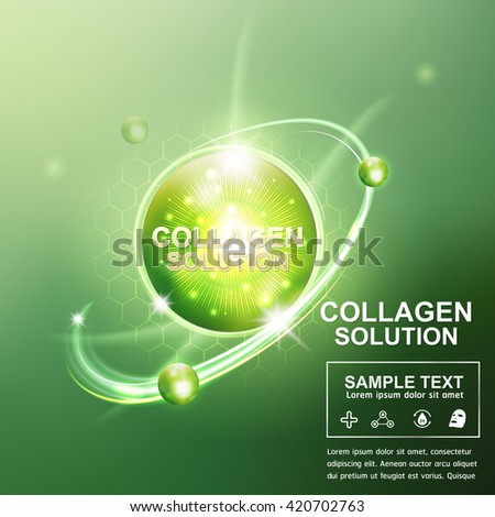 Collagen Serum and Vitamin Green Background Concept Skin Care Cosmetic.
