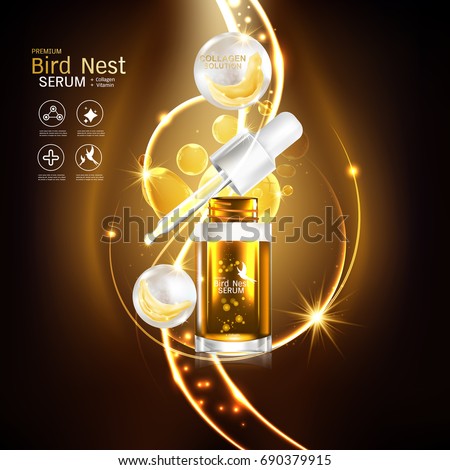 Bird Nest Collagen Serum and Vitamin Vector Background for Skin Care Products.
