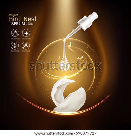 Bird Nest Collagen Serum and Vitamin Vector Background for Skin Care Products.