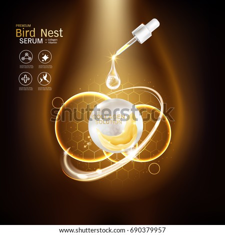 Bird Nest Collagen Serum and Vitamin Vector Background for Skin Care Products.