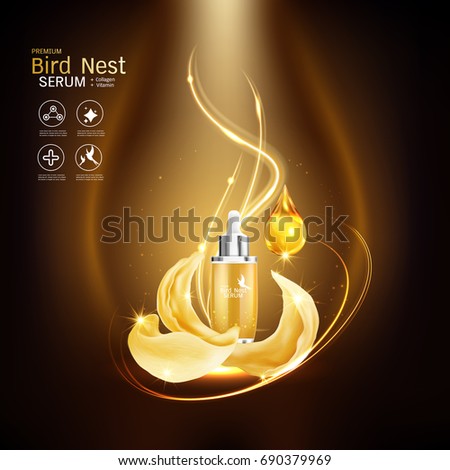 Bird Nest Collagen Serum and Vitamin Vector Background for Skin Care Products.