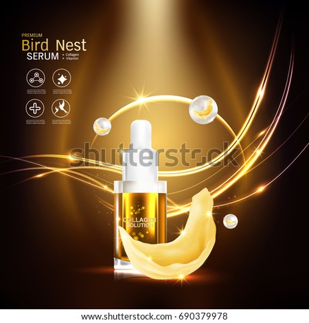 Bird Nest Collagen Serum and Vitamin Vector Background for Skin Care Products.