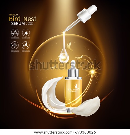 Bird Nest Collagen Serum and Vitamin Vector Background for Skin Care Products.