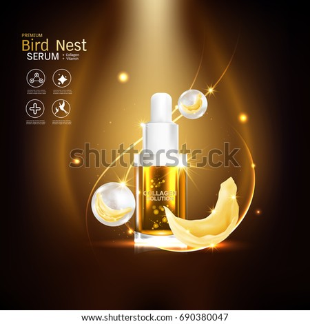 Bird Nest Collagen Serum and Vitamin Vector Background for Skin Care Products.