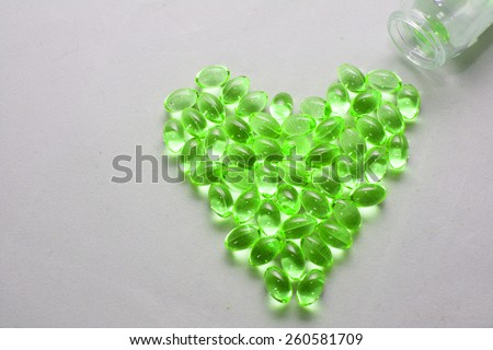 heart of pills. Medical background or texture. Medical bottle and pills