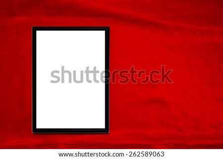 Mock up poster on satin material. background abstract cloth of wavy folds of silk texture satin or velvet material or  wallpaper design of elegant curves material. Plastic frame on a satin material