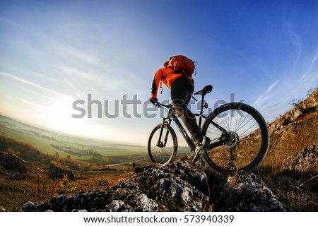 Similar – Image, Stock Photo side view of backpacker caucasian woman walking in forest using mobile phone during winter or autumn season. Lifestyle and nature. Wide angle view