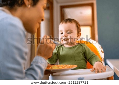 Similar – Image, Stock Photo portrait adorable child eating chocolate sponge cake