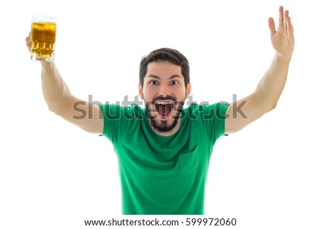 Very enthusiastic for the celebration of St Patrick's. Young man wearing green clothes on white background, related to Saint Patrick's day. Photo stock © 