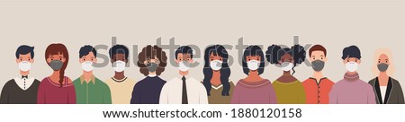 Several people with masks during Coronavirus. White and black people with masks. Men and women with masks, from different etnies. Diversty.