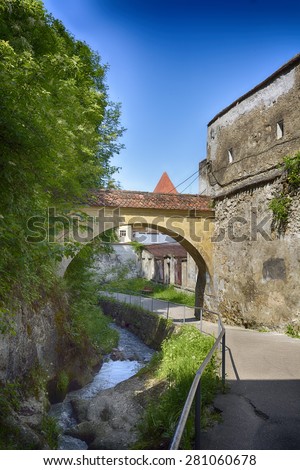 Brasov old city. Old gate behind the fortress wall (dupa ziduri). HDR