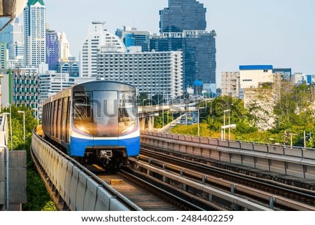 Similar – Image, Stock Photo Sunset turning rail track into golden path