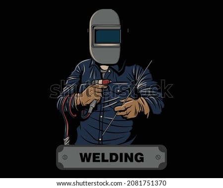 welder with TIG welding equipment vector illustration