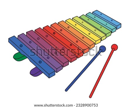 Xylophone. Percussion musical instrument. Handmade drawing with cheerful and fun colors. Vector illustration isolated on white background.