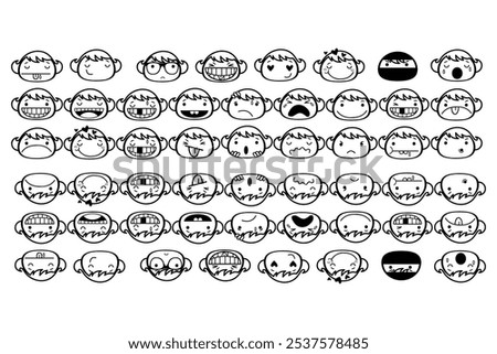 Vector Collection of abstract emoticons, black and white design.