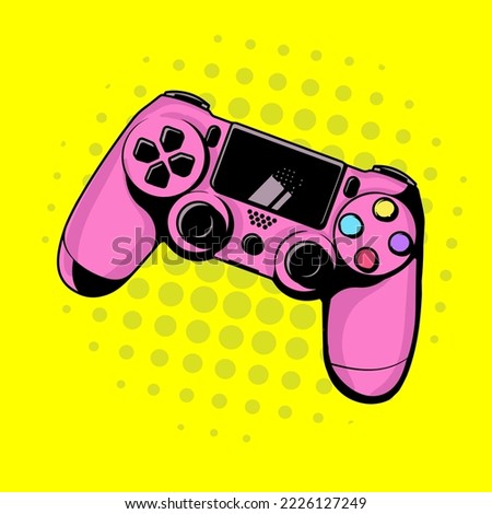 Pop art vector graphic illustration of the controller. Gamepad colourful illustration.