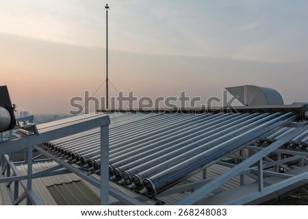 Heat Pipe Components of Solar Hot Water sunset background.