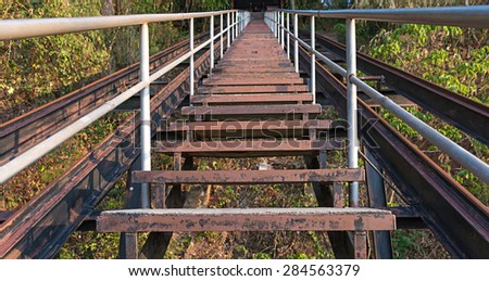old stairs cement steel frame with height of temple on the mountain