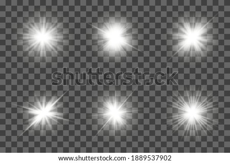 
White glowing light flashes with transparent. Vector illustration for decorating cool effect with sequins rays. Bright Star. Transparent
background, bright flash.