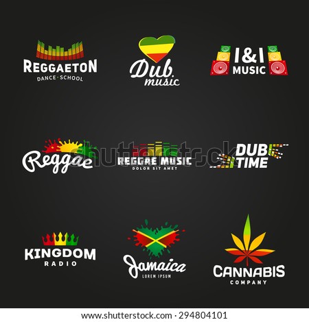 Set of africa flag logo design. Jamaica music vector template. Colorful dub time company concept on dark background.