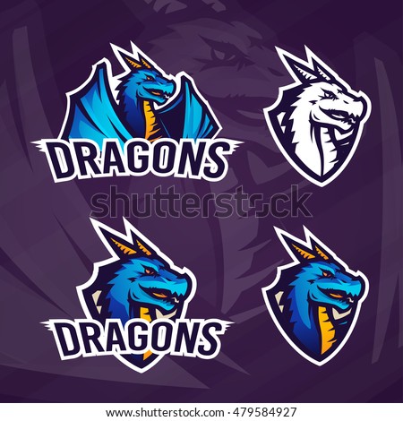 Creative dragon logo template. Sport mascot design. College league insignia, Asian beast sign, School team vector.