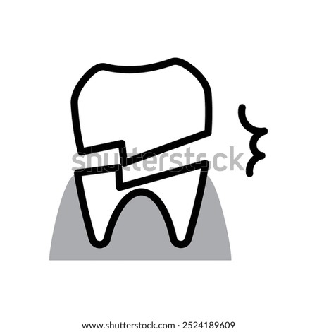 Broken tooth icon line drawing illustration