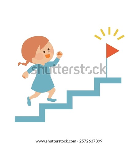 Illustration of a child climbing stairs towards a goal