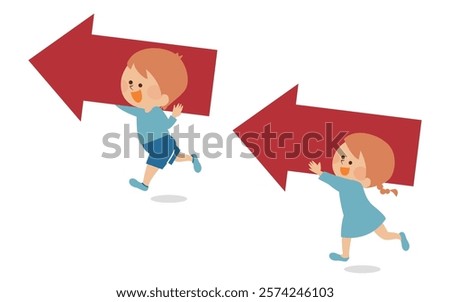 Cute kids running with arrows Illustration material