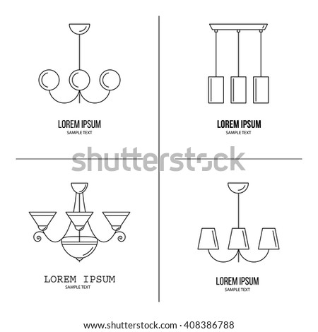 Vector line icons with various modern chandeliers. Simple design pictograms. Renovation interior symbols.
