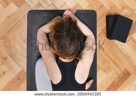 Similar – Image, Stock Photo Yoga girls doing Anahatasana pose. Cenital Plane