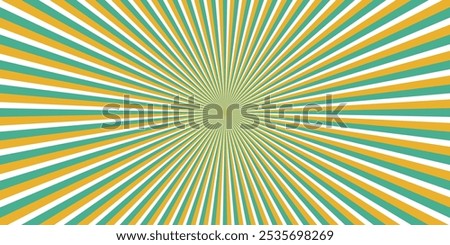 Sun brust background of 3 colors, white green yellow. Horizontal, explosion, circle, radial, stripe vintage, comic. Vector