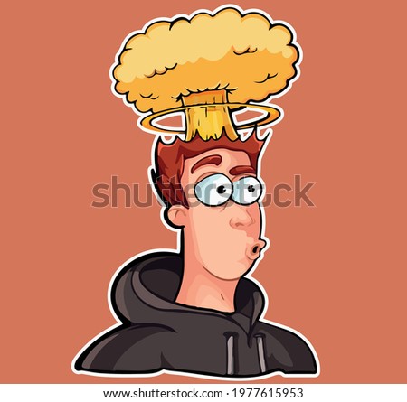 a guy with red hair in a hoodie explodes his head in surprise vector illustration sticker