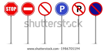 Set of road signs vector, Traffic signs on white background, Stop, No entry, Parking, No parking Stockfoto © 