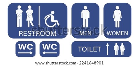 Set of restroom signs. Toilet signs. Men, women and cripple WC icon stickers.