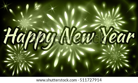 Abstract Happy New Year Background Decorated With Fireworks Of Green Shades Stock Vector