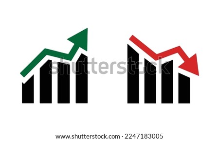 Graph going Up and Down sign with green and red arrows , chart vector illustration 