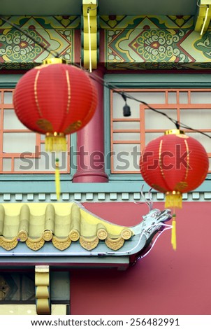 Chinese traditional building and decoration during Chinese New Year, LA China Town, California