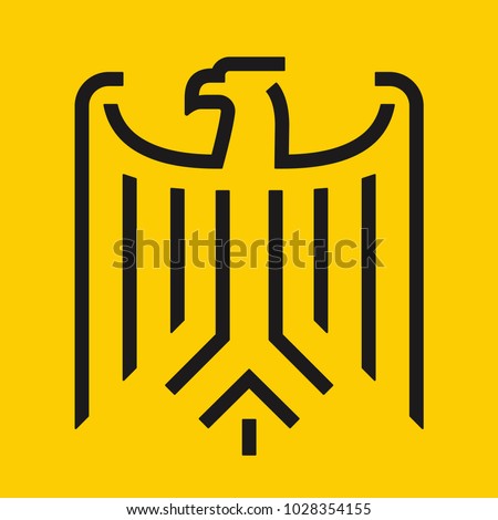 Abstract stylized eagle from German coat of arms. Simple and modern emblem on yellow background.