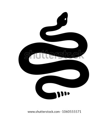 Black and white rattlesnake drawing. Simple snake silhouette, isolated vector clip art illustration. Tattoo design.