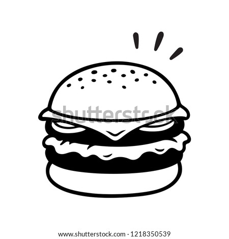 Double cheeseburger drawing, two patties burger illustration in vintage sketch style. Isolated black and white vector clip art.