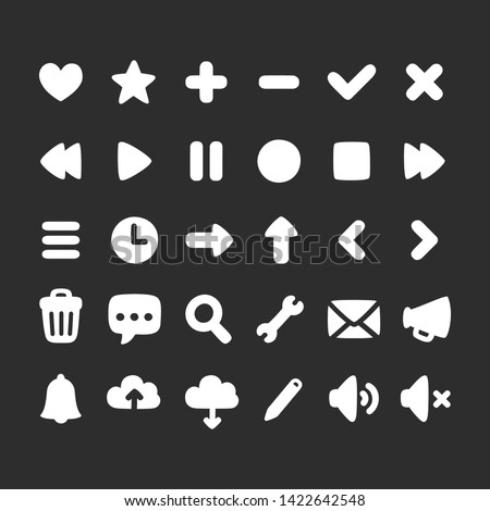 Set of multi-purpose interface icons for web, app or game. Simple hand drawn rounded cartoon style.