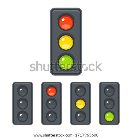 Traffic light icon set with red, yellow and green light. Vector clip art illustration in simple cartoon style.