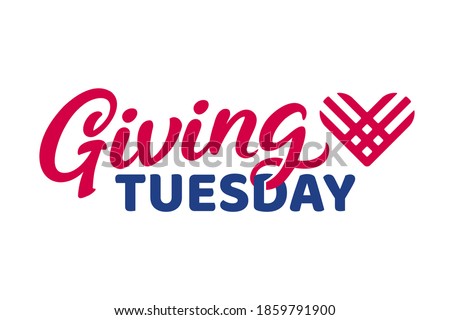 Giving Tuesday, global day of charitable giving. Text lettering with hashtag heart. Charity campaign banner design, vector illustration.