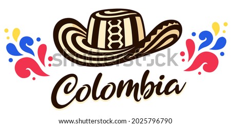 Sombrero Vueltiao, traditional Colombian hat with text lettering Colombia. Vector clip art illustration. Photo stock © 