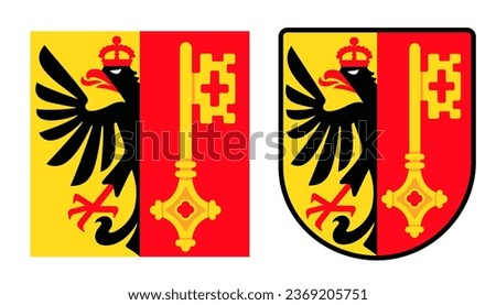 Coat of arms and flag of Geneva, Switzerland. Flat icon in stylized cartoon style.